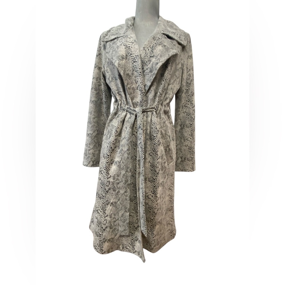 Women's Gray Snake Print Trench Coat